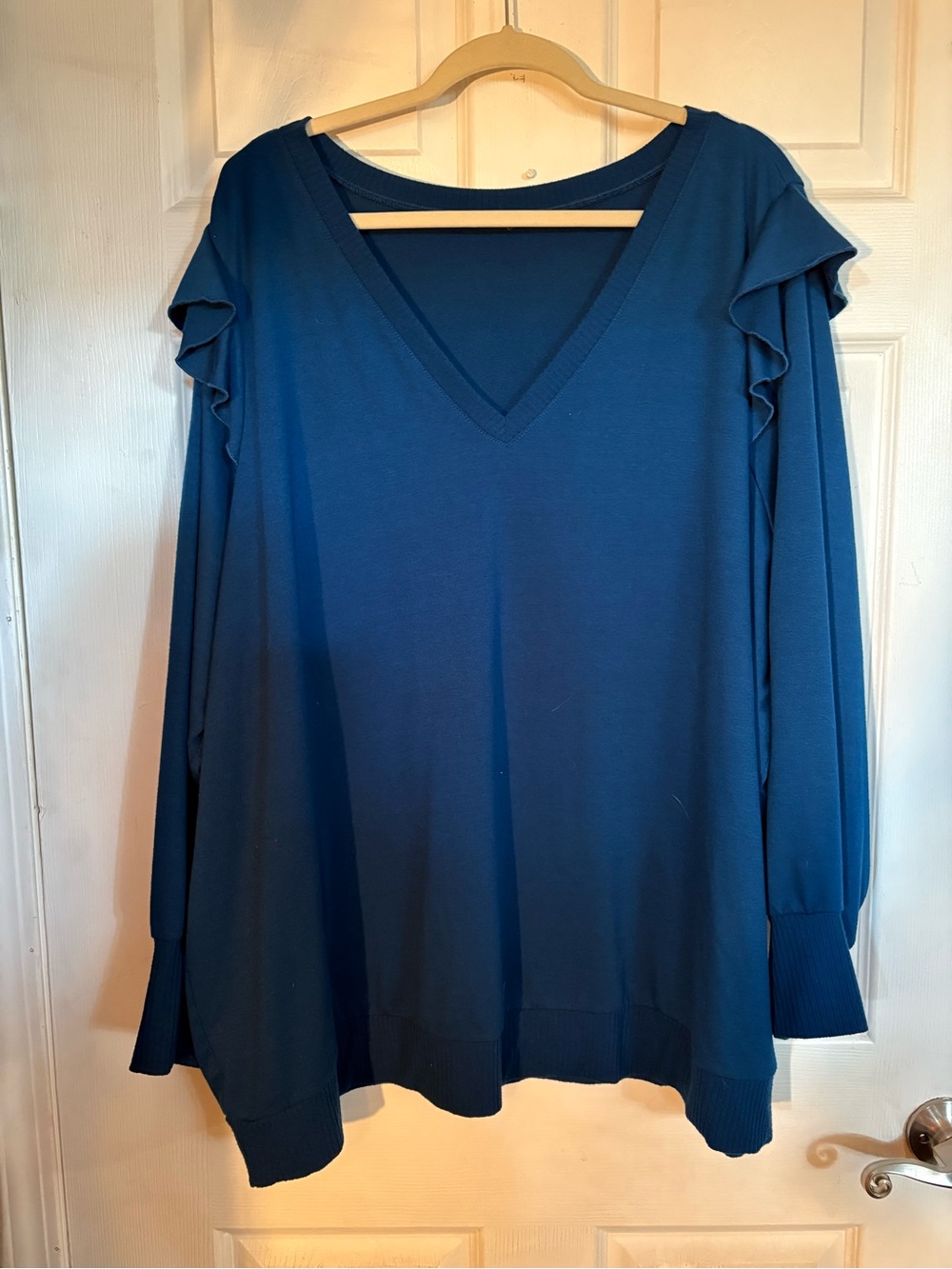 torrid Deep Teal V-Neck Ruffle Shoulder Long Sleeve Top